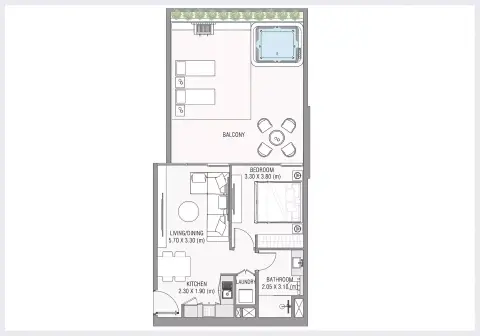 Plattegrond van 1 slaapkamer in Ayamore Residence