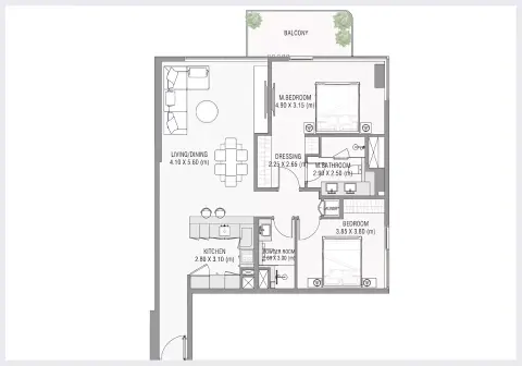 Plattegrond van 2 slaapkamers in Ayamore Residence