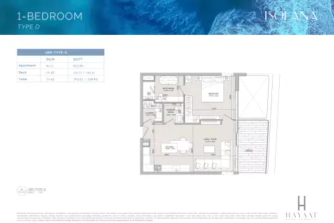 Plattegrond van 1 slaapkamer in Isolana Residences