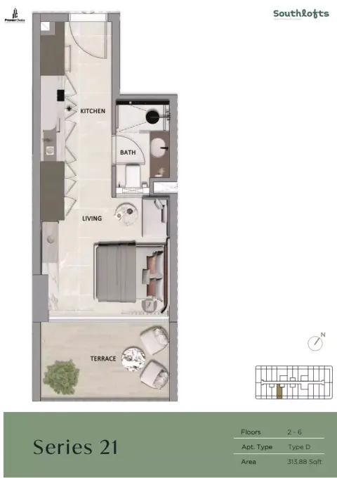 Plattegrond van Studio in South Lofts