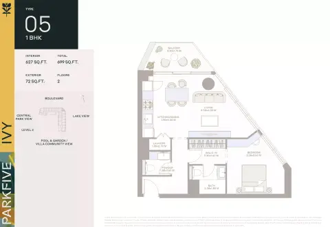 Plattegrond van 1 slaapkamer in Ember Park Five