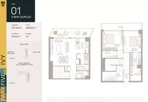Plattegrond van 2 slaapkamers in Ember Park Five