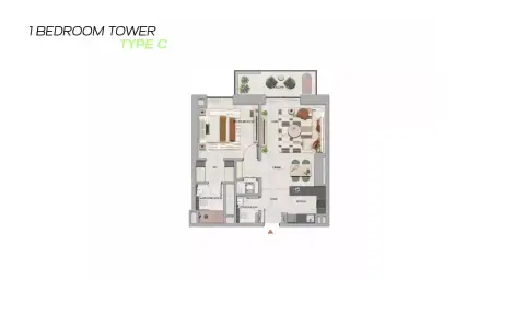 Plattegrond van 1 slaapkamer in Azul Tower