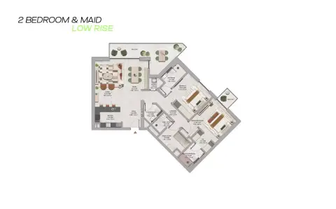 Plattegrond van 2 slaapkamers in Azul Tower