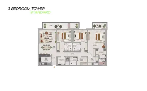Plattegrond van 3 slaapkamers in Azul Tower