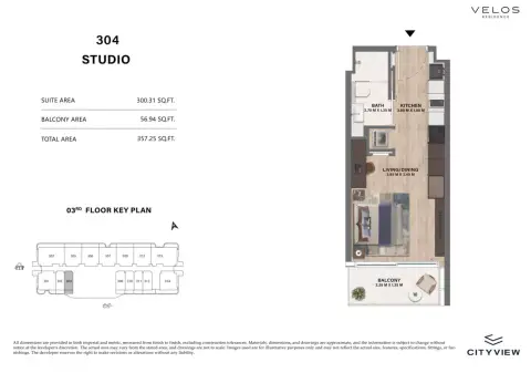 Plattegrond van Studio in Velos Residence