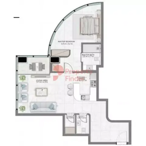 Plattegrond van 1 slaapkamer in Al Habtoor Tower
