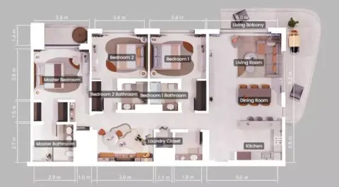 Plattegrond van 3 slaapkamers in Sage