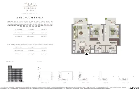 Plattegrond van 2 slaapkamers in Palace Residences Hillside A