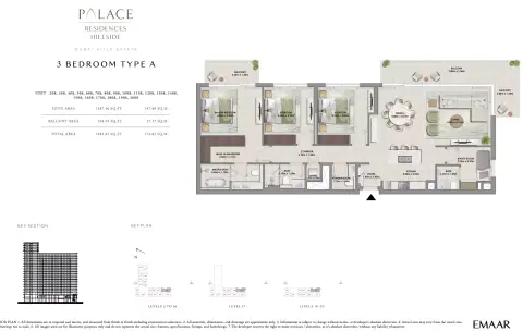 Plattegrond van 3 slaapkamers in Palace Residences Hillside A