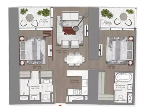 Plattegrond van 2 slaapkamers in Safa Two