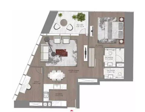 Plattegrond van 1 slaapkamer in Safa Two