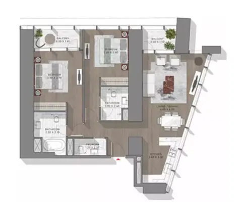 Plattegrond van 2 slaapkamers in Safa Two