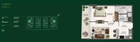 Plattegrond van 1 slaapkamer in Enchante