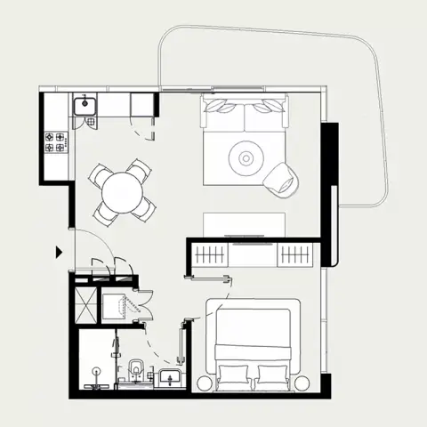 Plattegrond van 1 slaapkamer in Azizi Leily