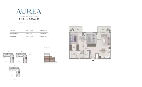 Plattegrond van 2 slaapkamers in Aurea