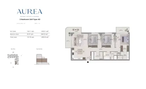 Plattegrond van 3 slaapkamers in Aurea