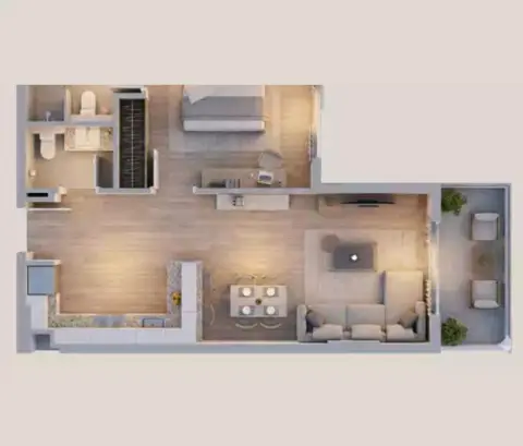 Plattegrond van 1 slaapkamer in Stories