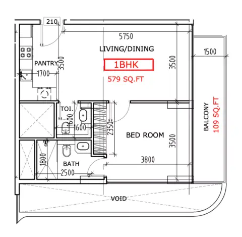 Plattegrond van 1 slaapkamer in Coventry Residence