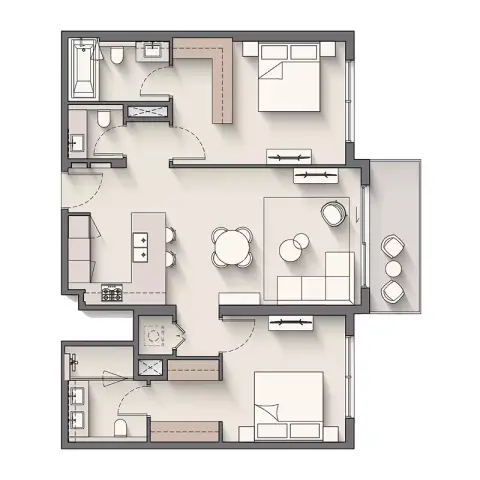 Plattegrond van 2 slaapkamers in Windsor House II