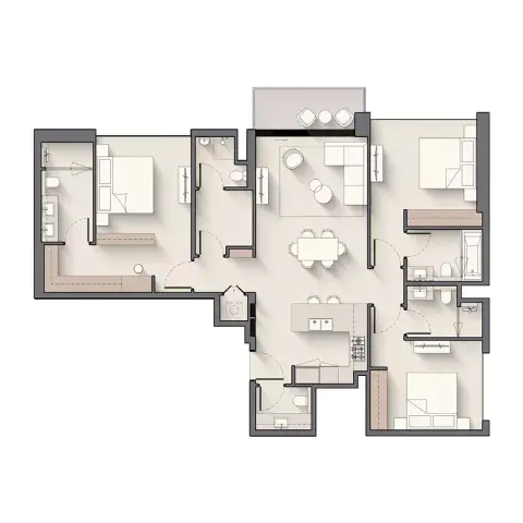 Plattegrond van 3 slaapkamers in Windsor House II