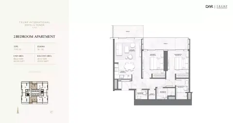 Plattegrond van 2 slaapkamers in Trump International Hotel & Tower Dubai