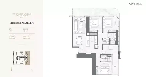 Plattegrond van 3 slaapkamers in Trump International Hotel & Tower Dubai