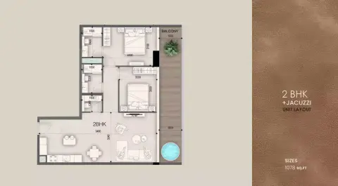 Plattegrond van 2 slaapkamers in Peace Avenue
