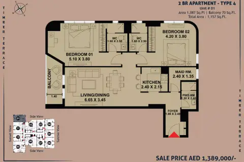 Plattegrond van 2 slaapkamers in Timber Terrace