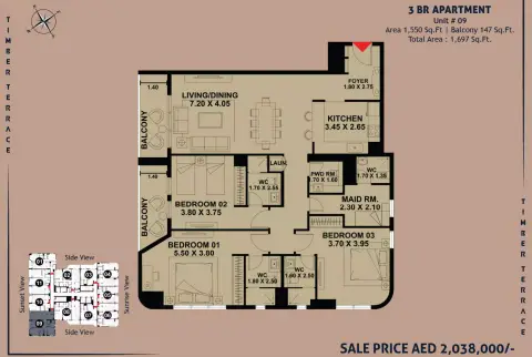 Plattegrond van 3 slaapkamers in Timber Terrace
