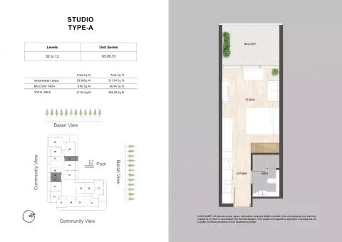 Plattegrond van Studio in Barari Palace