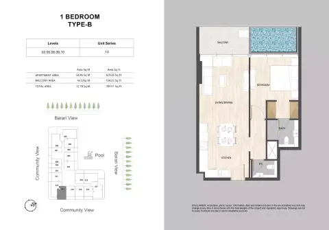 Plattegrond van 1 slaapkamer in Barari Palace