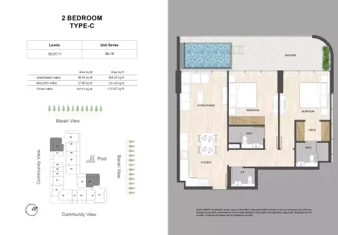 Plattegrond van 2 slaapkamers in Barari Palace