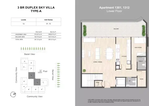 Plattegrond van 3 slaapkamers in Barari Palace
