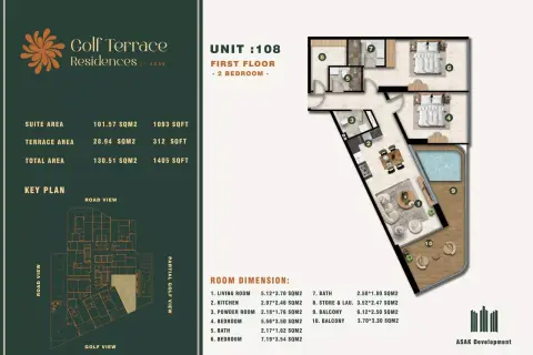 Plattegrond van 2 slaapkamers in Golf Terrace Residences