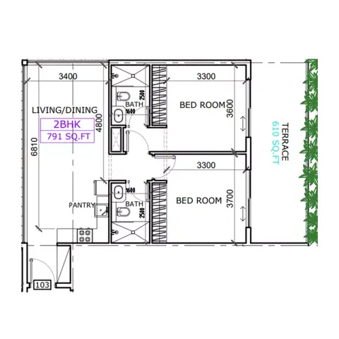 Plattegrond van 2 slaapkamers in Coventry Casa