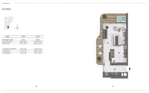Plattegrond van Studio in Bond Living