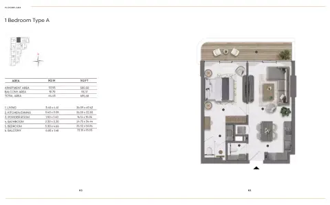 Plattegrond van 1 slaapkamer in Bond Living