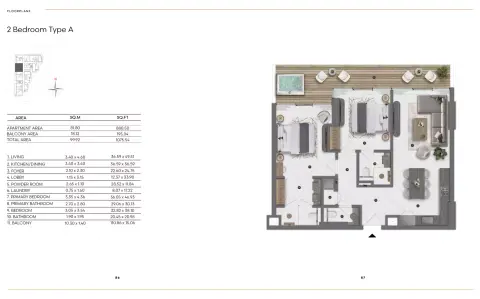 Plattegrond van 2 slaapkamers in Bond Living