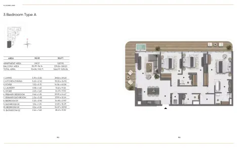 Plattegrond van 3 slaapkamers in Bond Living