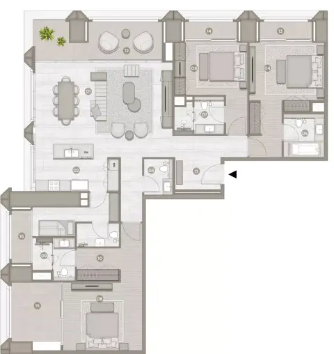 Plattegrond van 3 slaapkamers in Rixos Financial Center Road