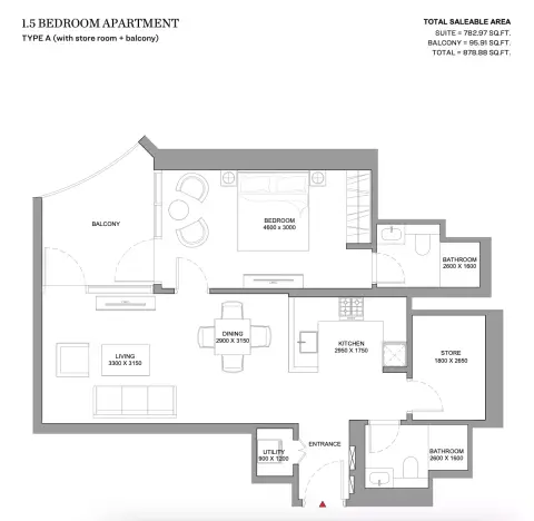 Plattegrond van 2 slaapkamers in Skyvue Stellar