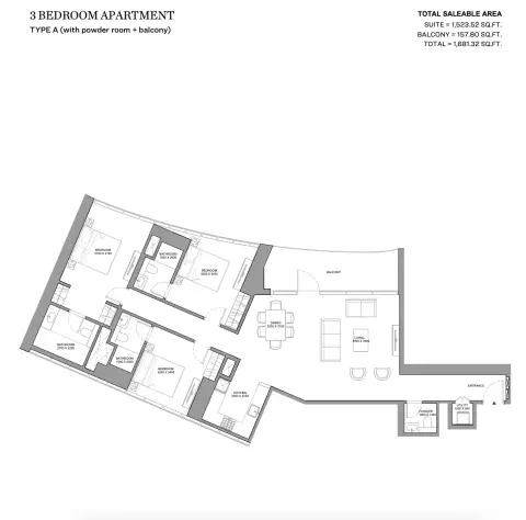 Plattegrond van 3 slaapkamers in Skyvue Stellar