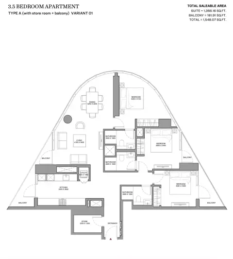 Plattegrond van 4 slaapkamers in Skyvue Stellar