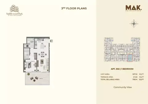 Plattegrond van 1 slaapkamer in Saddlewood Park