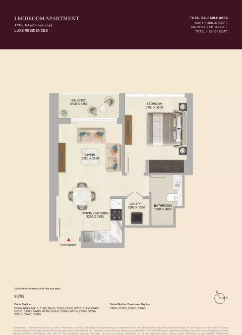 Plattegrond van 1 slaapkamer in Skyvue Altier