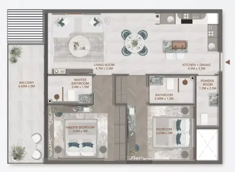 Plattegrond van 2 slaapkamers in 241 Waterside