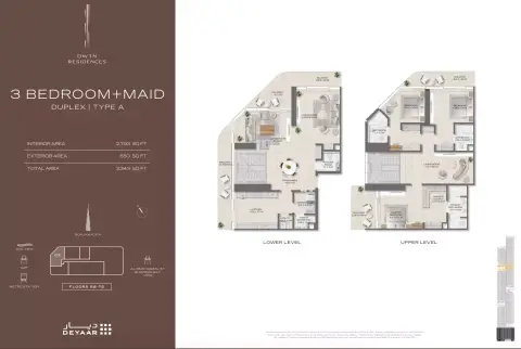 Plattegrond van 3 slaapkamers in DWTN Residences