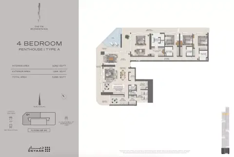 Plattegrond van 4 slaapkamers in DWTN Residences