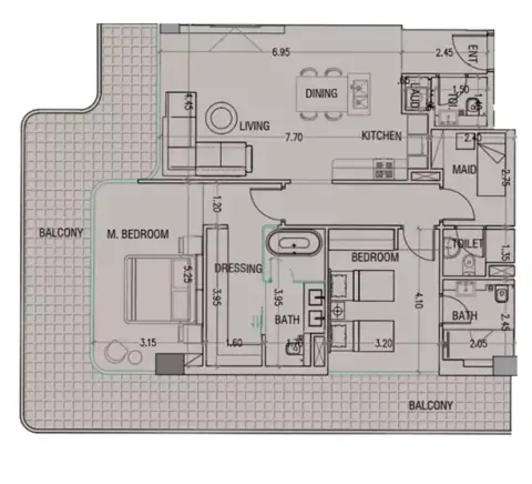 Plattegrond van 2 slaapkamers in Nuvana By Wadan